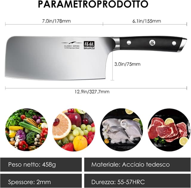 Detalle de SHAN ZU Coltello da cucina 20 cm da chef, lama 5Cr15Mov con manico ergonomico in legno