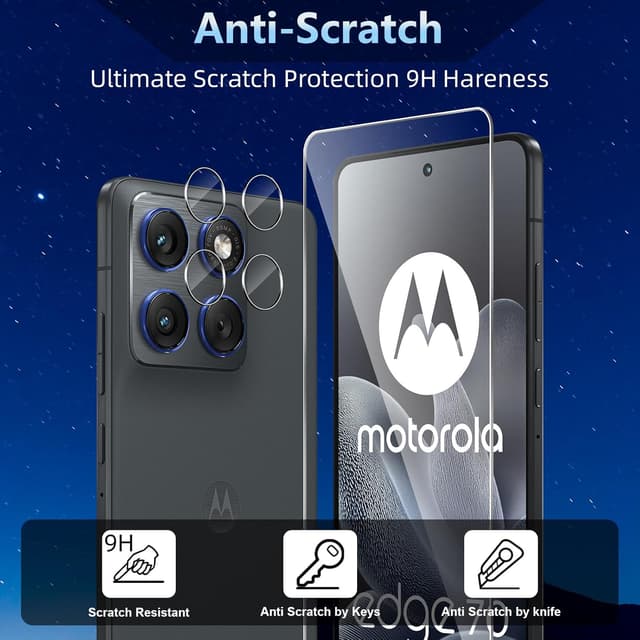 Detalle 2 de Datree 3er-Set Panzerglas für Motorola Moto Edge 70 inkl. 3 Stück Kameraschutz (9H, bläschenfrei, HD)