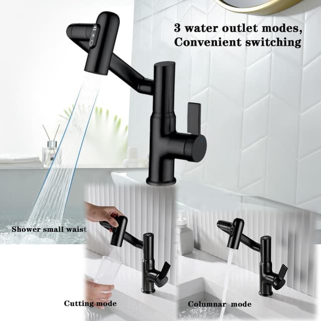 Detalle de GEOATON Temperature Bathroom Taps with Temperature Display, Matte Black – Single Handle, 2 Sprays