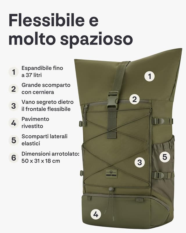 Detalle de Johnny Urban Allen Travel L zaino rolltop 37 L da viaggio