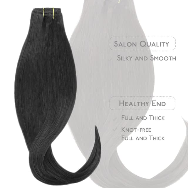 Detalle 2 de WENNALIFE Clip-in Echthaar Extensions, 70 g (7 Stück) in natürliches Schwarz – mit 16 Clips