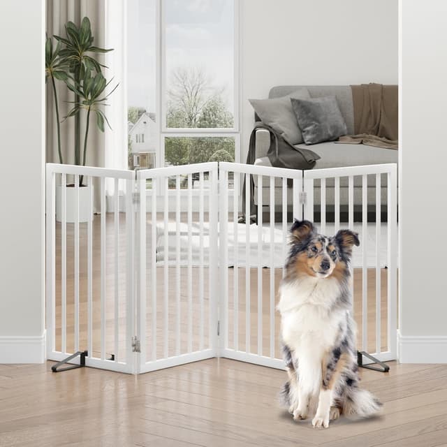 Detalle de Algherohein Foldable Dog Gate for Doorways (Natural) – Indoor Pet Gate with 6 Panels