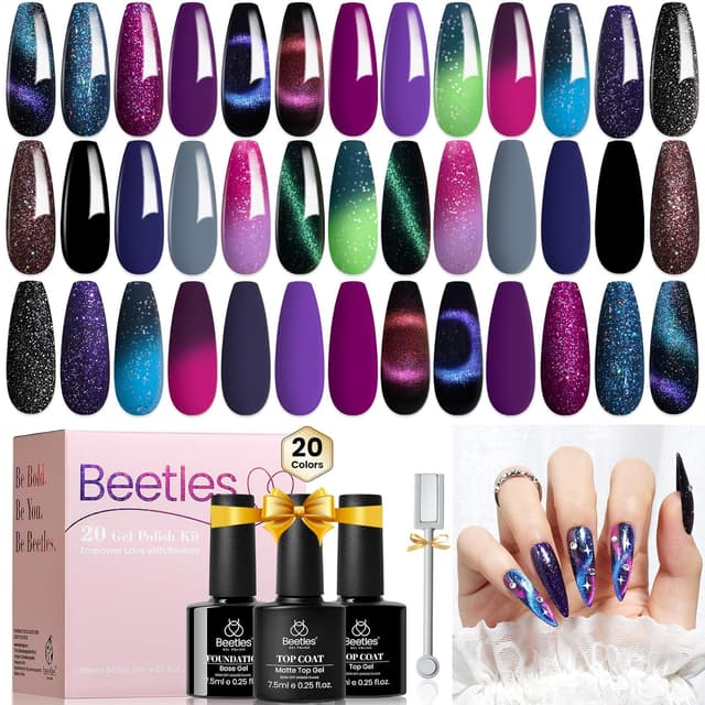 Detalle de Beetles Gel Polish Set mit Cat-Eye Farbwechsel & Magnetstab (20 Farben)