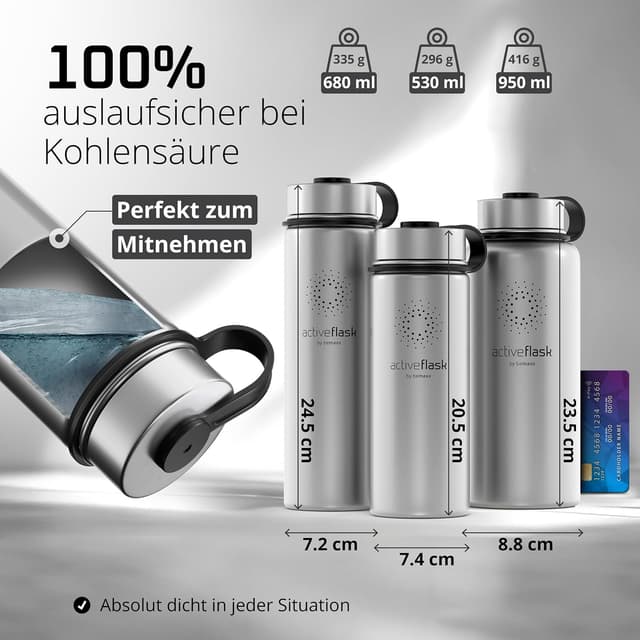 Detalle 2 de ACTIVE FLASK Trinkflasche Edelstahl mit Strohhalm-Verschluss (3 Deckel), auslaufsicher & BPA-frei – geeignet für kohlensäurehaltige Getränke