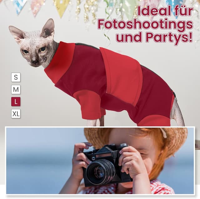 Thumbnail 6 de OUOBOB Beruhigungsgeschirr für Katzen Anti-Stress-Weste mit Reißverschluss, Angsthemd für Feuerwerk & Reisen (Rot, XL)