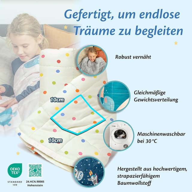 Detalle 2 de Ella Gewichtsdecke Kinder 2,4 kg (90x120 cm) – Therapiedecke für Stressabbau und Angstzustände
