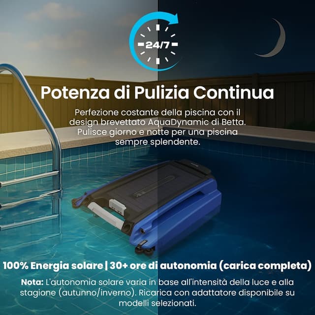 Detalle 2 de Betta SE Robot Skimmer Solare senza fili per piscina – pulitore automatico di superficie con batteria fino a 30h