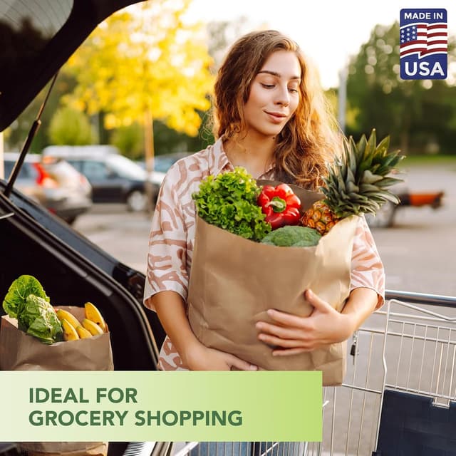 Detalle de Mesha 100Pcs Heavy Duty Kraft Paper Grocery Bags (60 lb) 12 x 7 x 17 Inches, Bulk Takeout & Retail Sacks