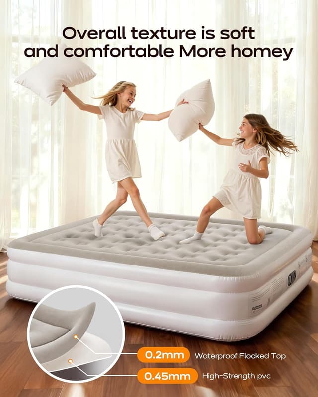 Detalle de Lopekuty Premium Air Mattress with Built-in Pump (Double) – 203 x 152 x 46cm