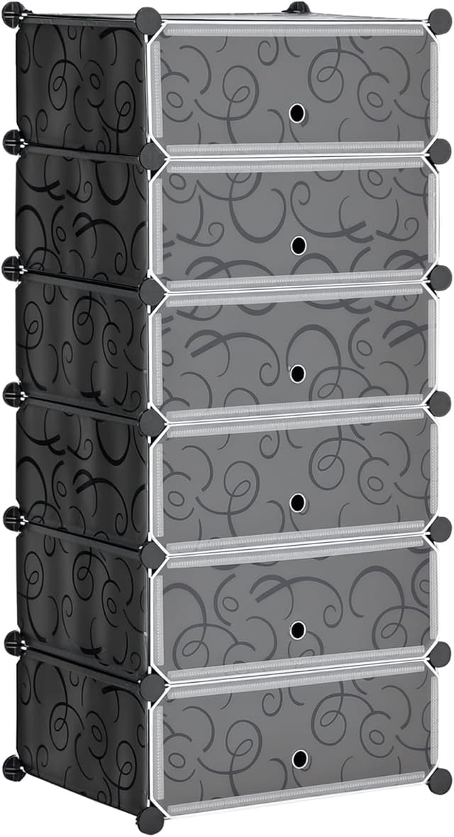 Detalle de HOMCOM Armoire à chaussures modulable avec 6 cubes empilables, 12 paires, 49 x 36,5 x 108 cm, noir