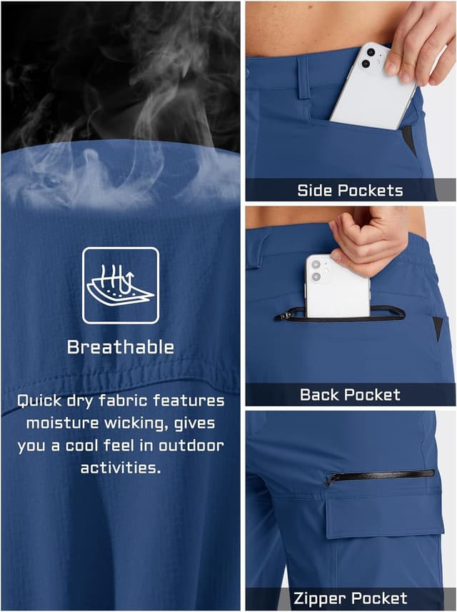 Detalle 2 de TACVASEN men’s cargo shorts with quick-dry fabric, zip pockets and elasticated waistband