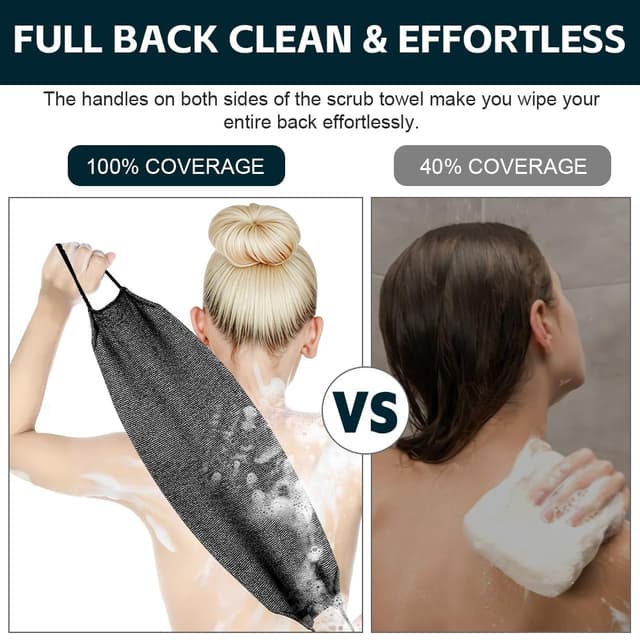 Detalle de Vicloon Peeling-Rückenreiniger: 2 Paar Peelinghandschuhe & doppelseitiger Rückenpeeling-Waschlappen mit Griffen