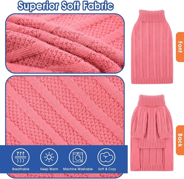 Detalle de Queenmore Dog Jumper Large (Pink, XL) – ultra-soft knitted stretch jumper for Labradors & Golden Retrievers