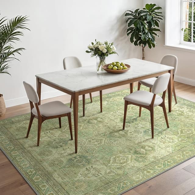 Detalle de BEIMO Tapis de salon vintage lavable en machine antidérapant 160x230 cm, vert