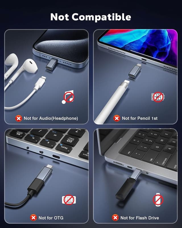 Detalle 2 de MoKo 4 Pack Lightning to USB-C Adapter (Lightning Female to USB-C Male) – 4 x Gray anti-lost loops, data sync & charging