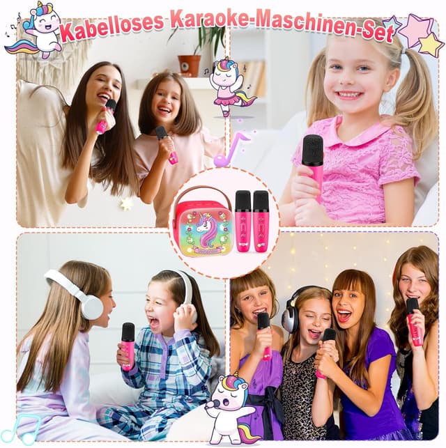 Detalle 2 de Dislocati Mädchen-Karaoke-Set mit Bluetooth: 2 Kinder-Mikrofone, DSP & LED-Lichter (3–12 Jahre)