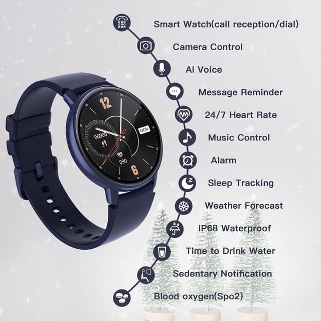 Detalle de Smart Watch for Women Men (Answer/Dial Calls) with 1.3" AMOLED Round Display, IP68 & Fitness Tracking – Blue