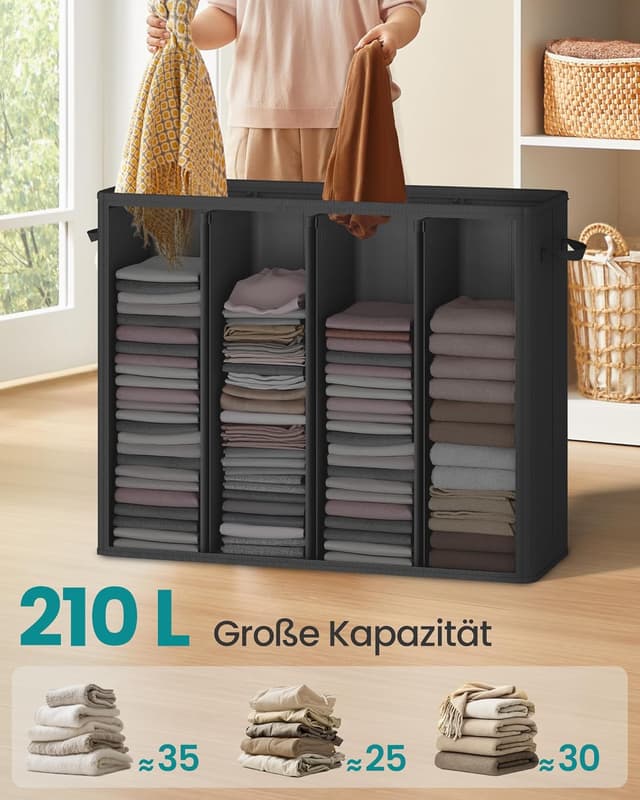 Detalle de SONGMICS Wäschekorb mit 4 Fächern (210 L) und Deckel – dunkelgrau, herausnehmbarer Innensack RLH014G01