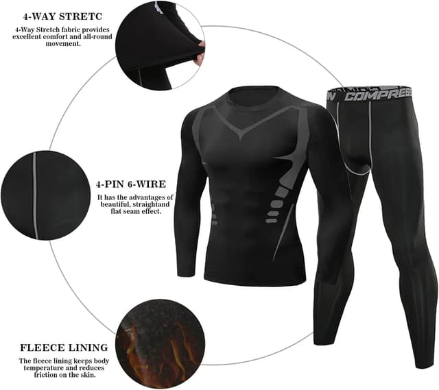 Detalle 2 de Ensemble de sous-vêtements thermiques homme Terecey pour sport et quotidien, respirant à séchage rapide