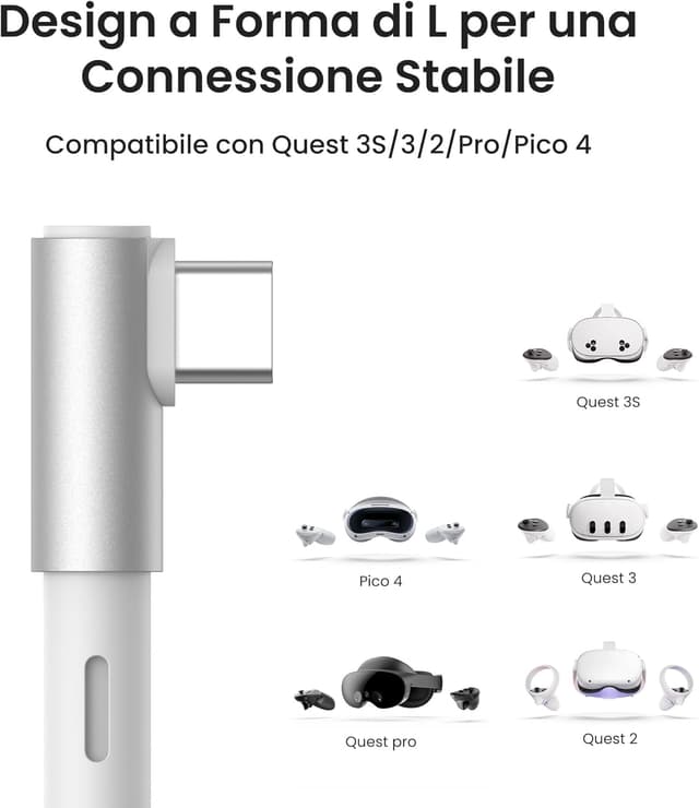 Detalle de KIWI design Cavo Link con ricarica 5 m, USB 3.0 a USB-C fino a 5 Gbps per Meta Quest 3/3s/2 e Pico 4