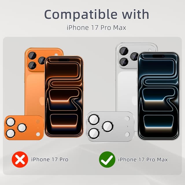 Detalle 2 de SumRioo Kameraschutz für iPhone 17 Pro Max – Panzerglasfolie mit 9H Härte und Aluminiumlegierung (Silber)