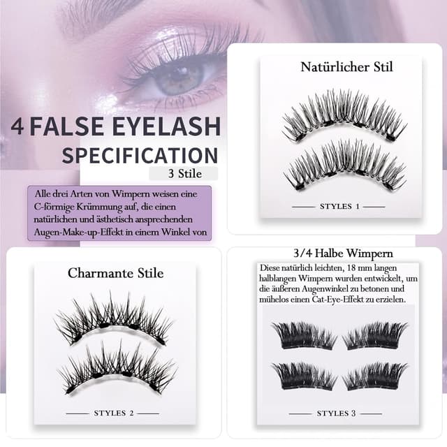 Detalle de Chlffua Magnetische Wimpern Set für natürliches Styling mit Applikator – wiederverwendbare Magnetwimpern ohne Kleber & Eyeliner