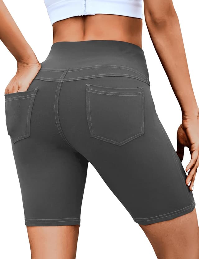 Detalle de VOOVEEYA 5"/8" High-Waisted Yoga Biker Shorts with Pockets for Women