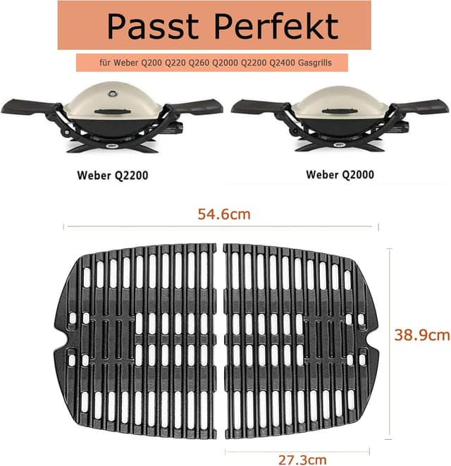 Detalle 2 de 7645 Gusseisen-Grillrost (2er-Set) für Weber Q200/Q220/Q260 & Q2000/Q2200/Q2400