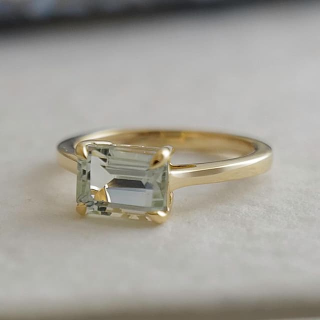 Detalle de Grüner Amethyst Baguette Ring vergoldet aus 925 Sterling Silber (US 8 / Ø 18,2)