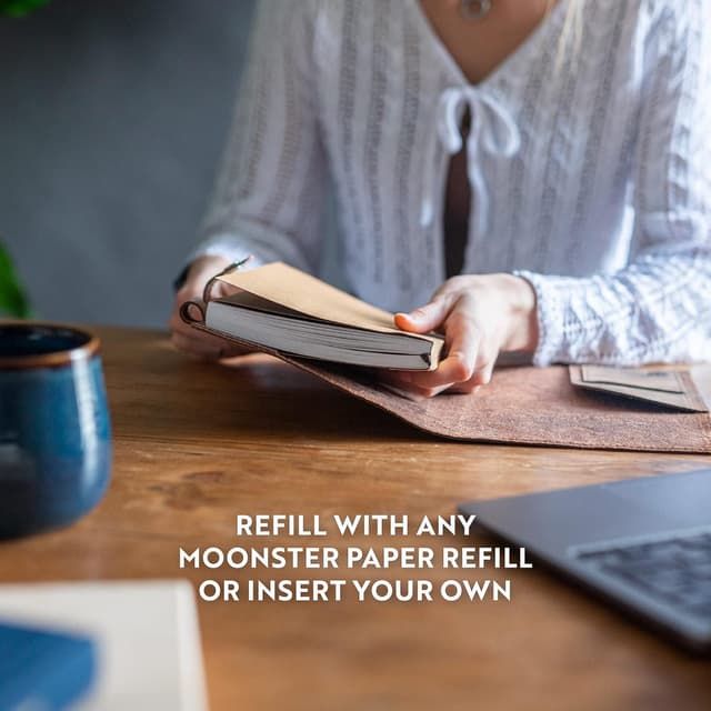 Thumbnail 6 de Moonster Carnet de notes en cuir ligné rechargeable A5 avec verset biblique en relief (320 pages) et stylo