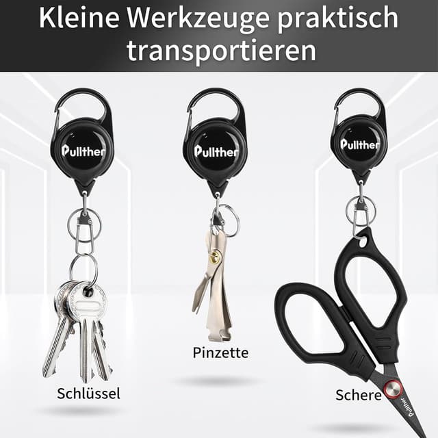 Detalle de pullther 3er Set ausziehbarer Schlüsselanhänger für Fliegenfischen – mit 360° Drehclip, bis 65 cm