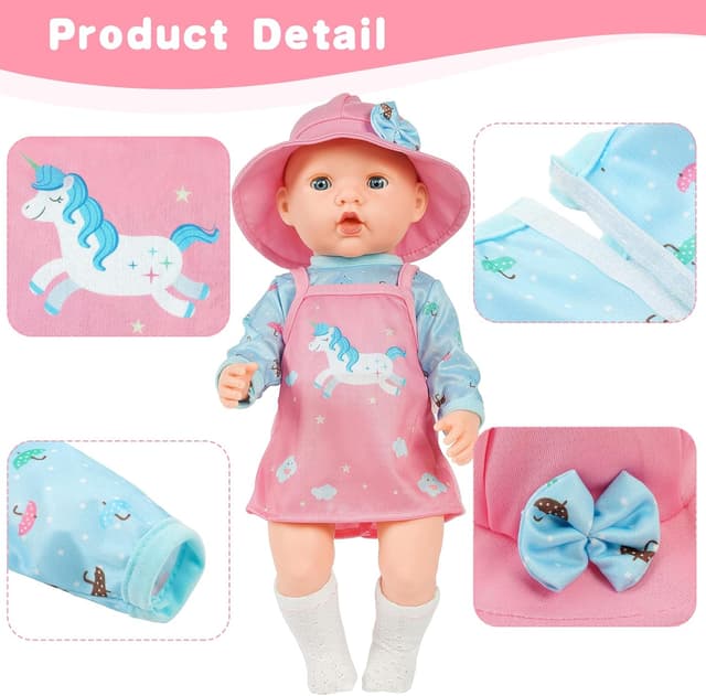 Detalle de Aolso vestiti per bambole New Born Baby Doll (35–45 cm) con abito rosa e blu, cappello, calzini e gruccia