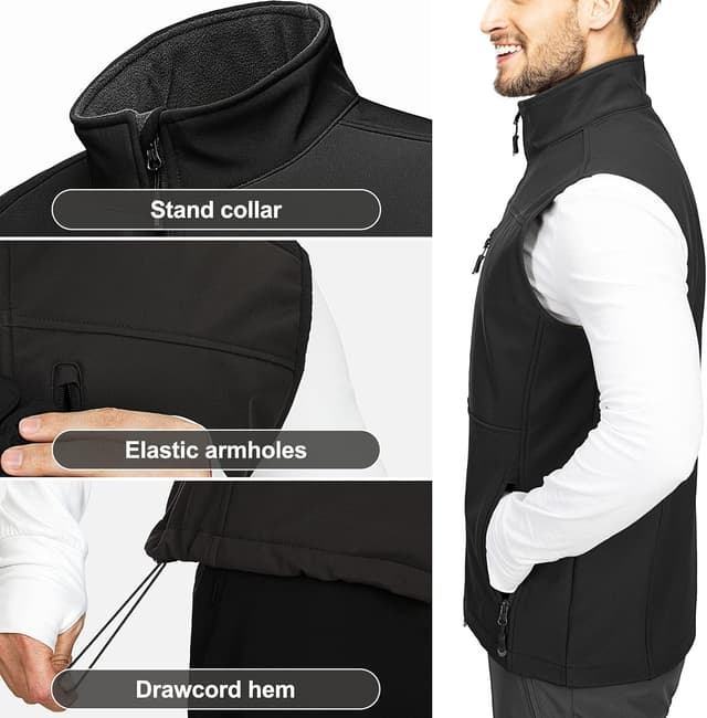 Detalle 2 de 33,000ft Herren Outdoor-Weste aus Softshell mit Fleece-Futter – wasserdicht & winddicht, mit 7 Taschen