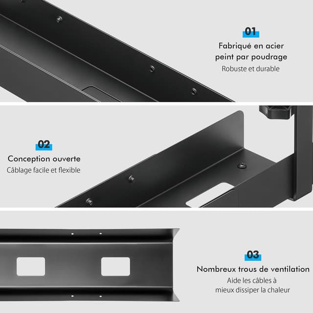 Detalle 2 de Mimoke goulotte de câbles de bureau extensible 800 à 1200 mm (noir) – montage par serrage