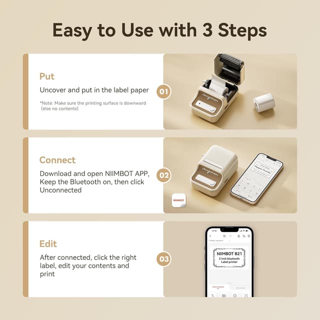 Detalle 2 de NIIMBOT B21 Inkless Bluetooth Label Maker (Milky White) for iOS & Android