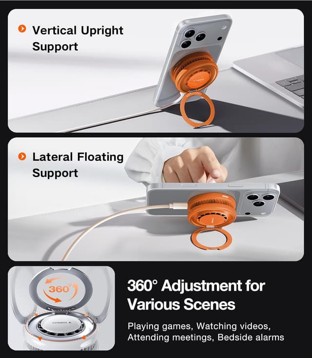Detalle de Torras PolarCircle Qi2.2 Wireless Charger (PolarCircle Pro) with 360° Stand and 25W Cooling