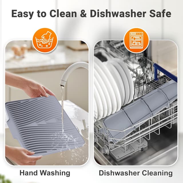 Detalle de COPLIB Silicone Dish Drying Mat for Kitchen Counter (15.8" x 13") in Grey