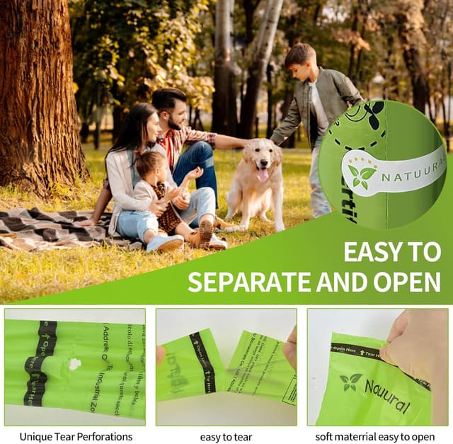 Detalle 2 de Natuural Certified Compostable Dog Poop Bags (270 bags, 18 rolls) – Cornstarch-based, unscented, leak proof
