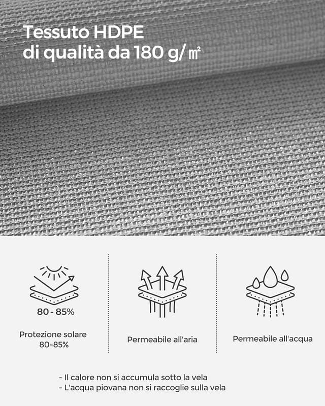 Detalle de SONGMICS Vela Parasole 3 x 4 m in HDPE GSS34QY, grigio chiaro