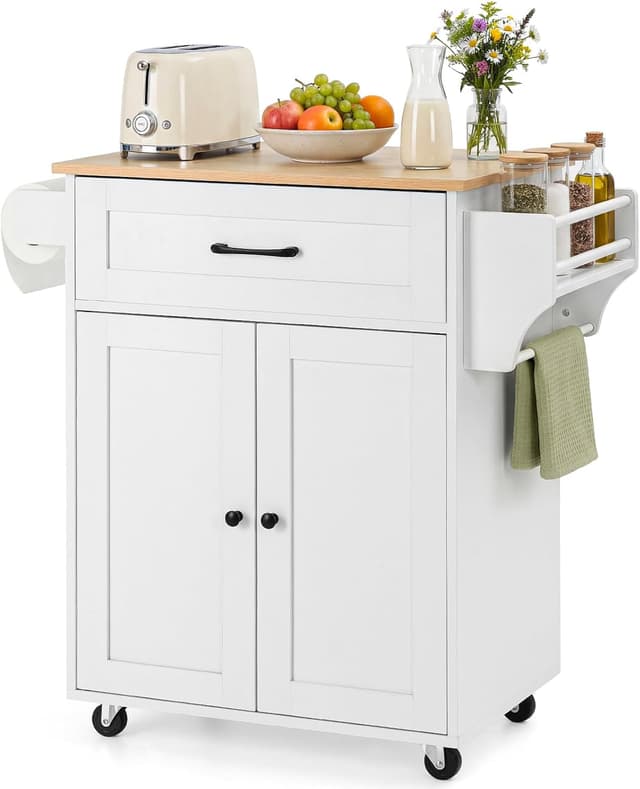 Detalle de HOKEEPER chariot de cuisine mobile avec porte-serviettes, étagère à épices et tiroirs