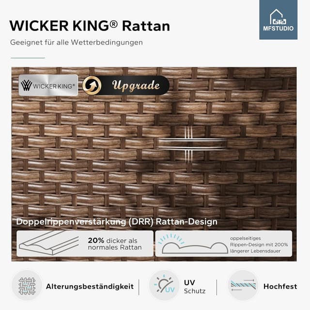 Detalle de MFSTUDIO Polyrattan Lounge Set mit wetterfesten Sitzkissen – Allwetter-Garten-Sitzgruppe