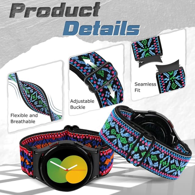 Detalle de Yunshare Elastic Watch Straps for Samsung Galaxy Watch (Stretch Nylon Solo Loop) – 40/44/43/47/45/42/46mm