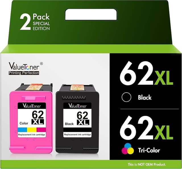 Detalle de Valuetoner 62XL Remanufactured Ink Cartridges 2-Pack 🖨