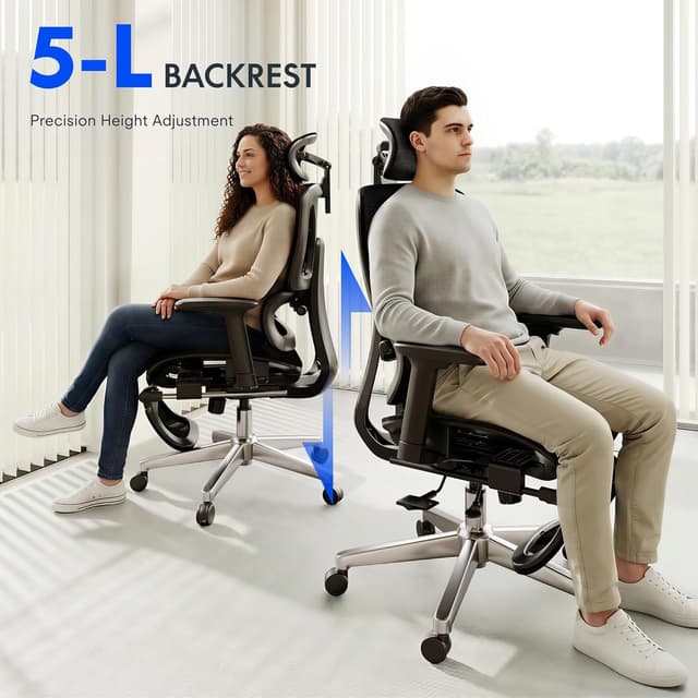 Thumbnail 6 de FlexiSpot ErgoX chaise de bureau ergonomique grise, accoudoirs 3D et soutien lombaire indépendant