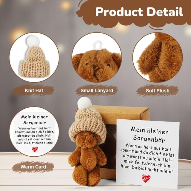 Detalle de Vicloon Orsetto in Scatola, piccolo orsetto tascabile in peluche con biglietto motivazionale (Coffee)