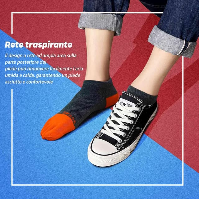 Detalle 2 de PUTUO calzini sportivi corti a cinque dita per uomo (5 paia) in cotone traspirante