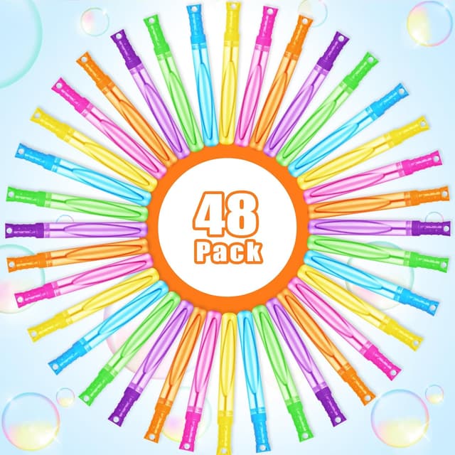 Detalle de SpringFlower 48-Pack Bubble Wands (6 Colors) with Bubble Solution for Summer Parties