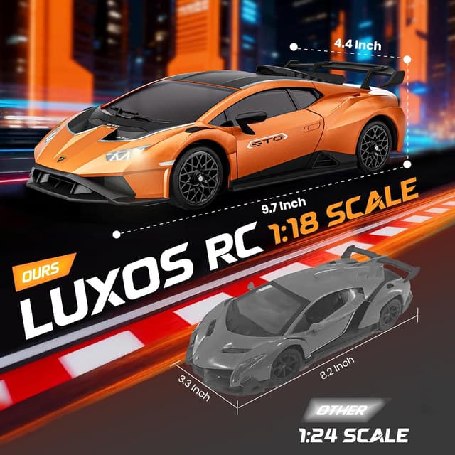 Detalle de LUXOS RC Lamborghini Huracán STO 1:18 Officially Licensed Remote Control Car (Orange) – 15km/h 2.4GHz