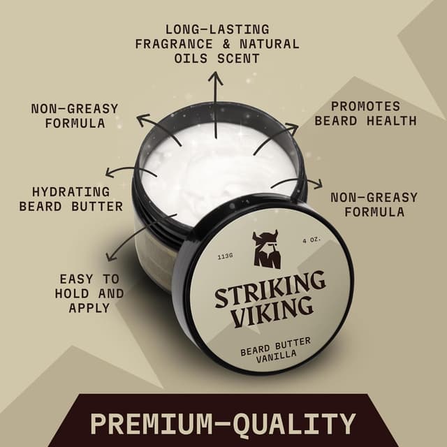 Detalle de Striking Viking Striking Viking Beard Butter (Vanilla, 4oz) — Non-Greasy Moisturizer for a Soft, Hydrated Beard