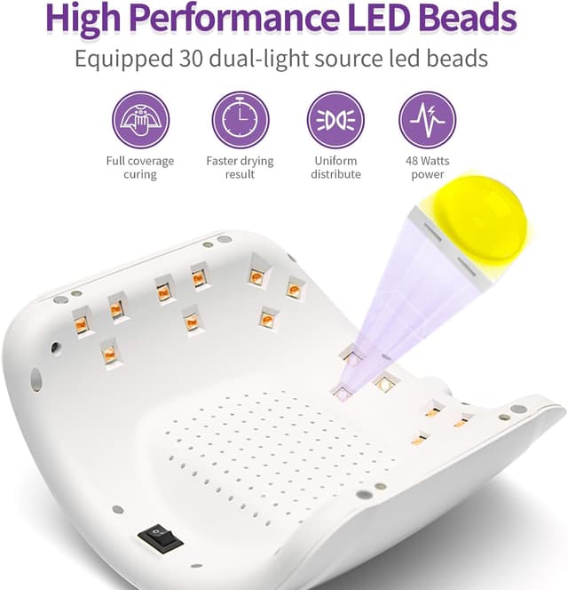Detalle 2 de LASONAS Cordless UV LED Nail Lamp 48W (24 LEDs, dual 365nm+405nm) with smart sensor and LCD timers